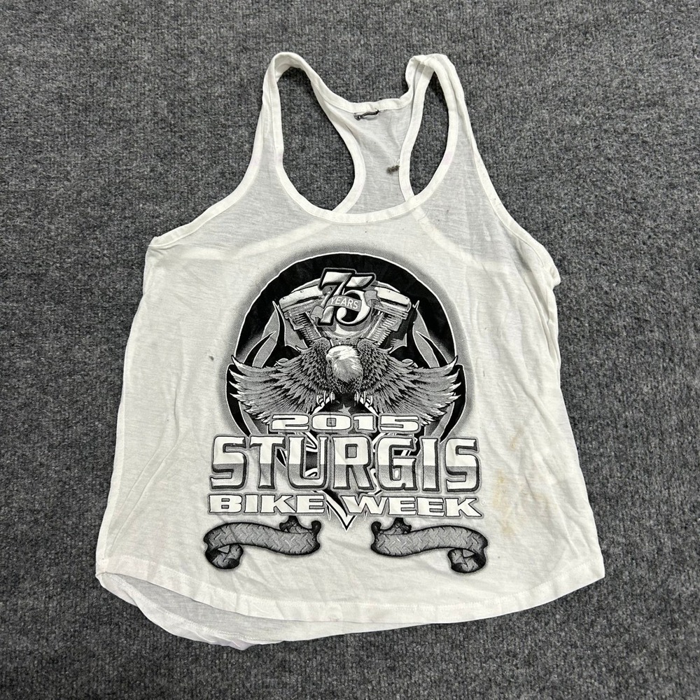 Sturgis Tank Top Womens Size S White 2015 Bike Week 75 Years Graphic Racerback